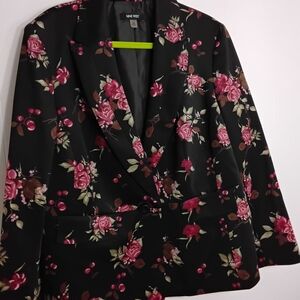 Nine West Women's Black Floral Blazer - Pink Rose Print